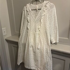 Anthropologie White Eyelet Dress with Tassels